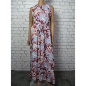Joie Watercolor Floral Satin Pleated Tie Front Maxi Dress 4 NEW J582